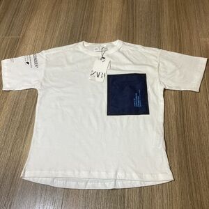 ZARA Boys Cream T-Shirt w/ Blue Pocket‎ - Size 9Y NWT | Minimalist Trend 2025
